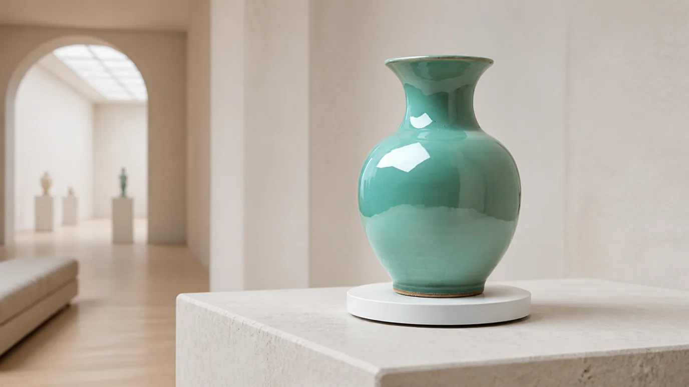 Artwork Protection Sensor for Sculpture beneath a ceramic vase in a gallery interior