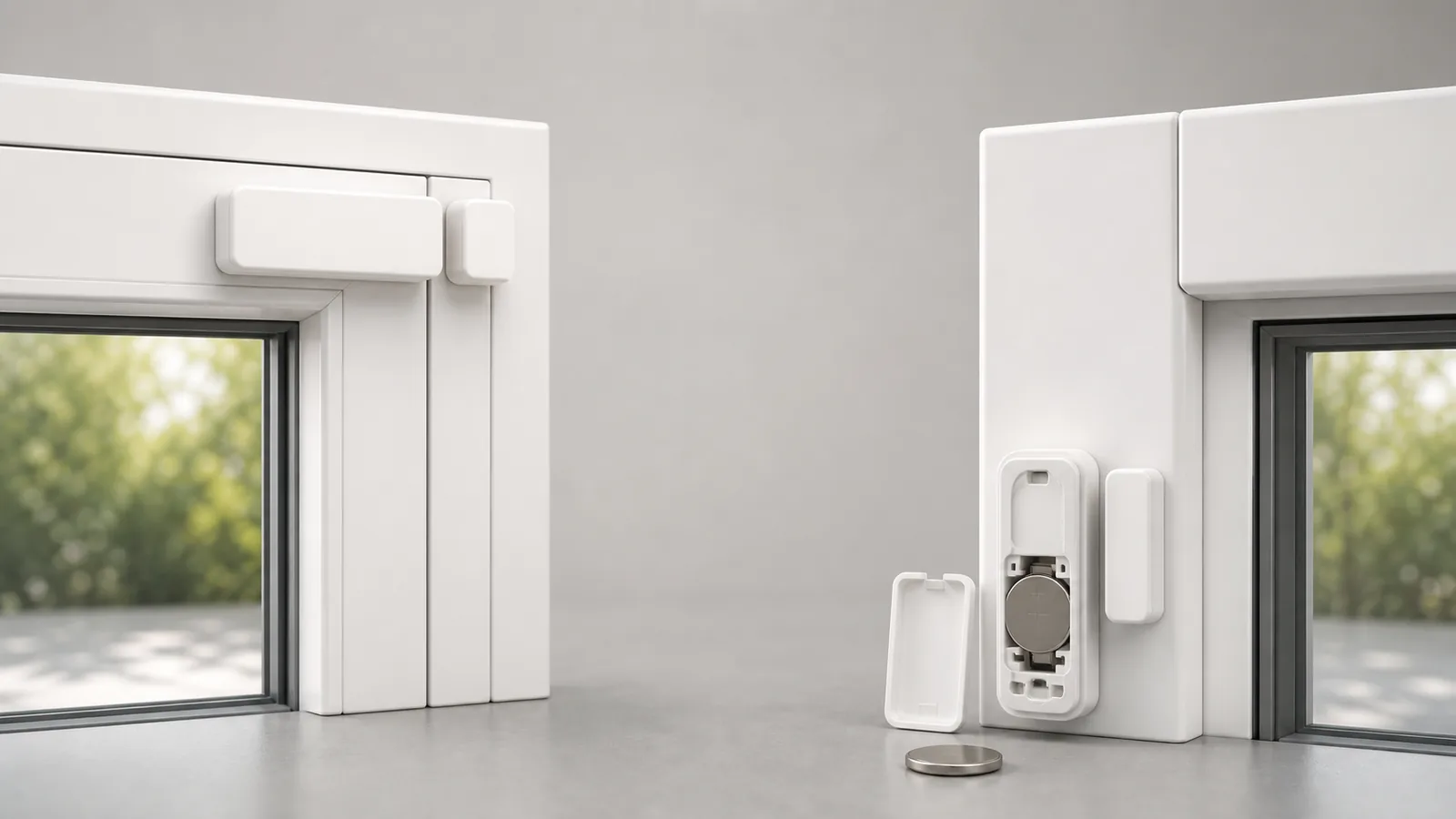 Conceptual comparison of battery-free and conventional battery-powered wireless door sensors