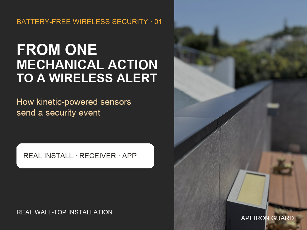 Real Apeiron Guard wall-top installation introducing a kinetic-powered alert