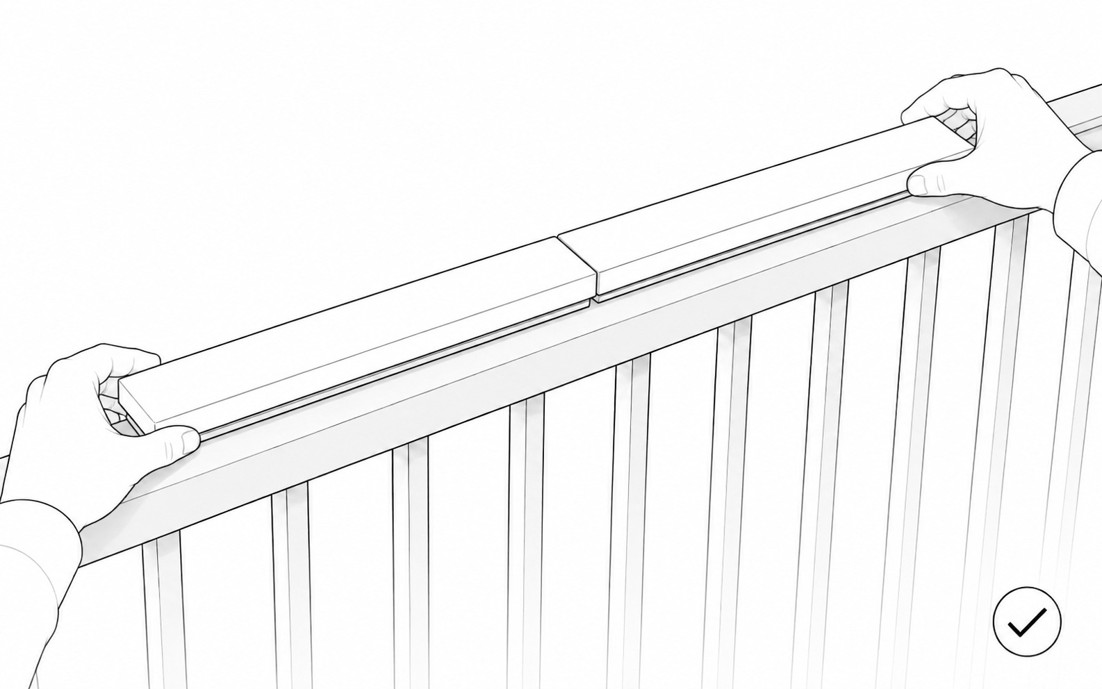Black-and-white installation illustration showing Fence Top Sensor units placed level with the required minimum 2 mm gap