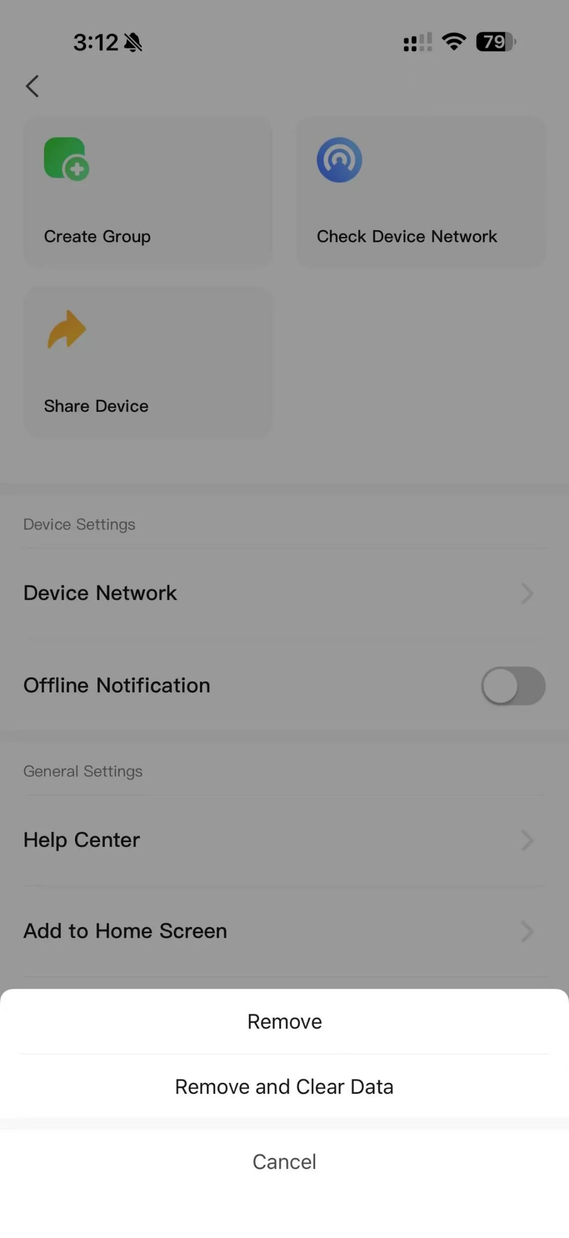 Remove Device and Remove and Clear Data options