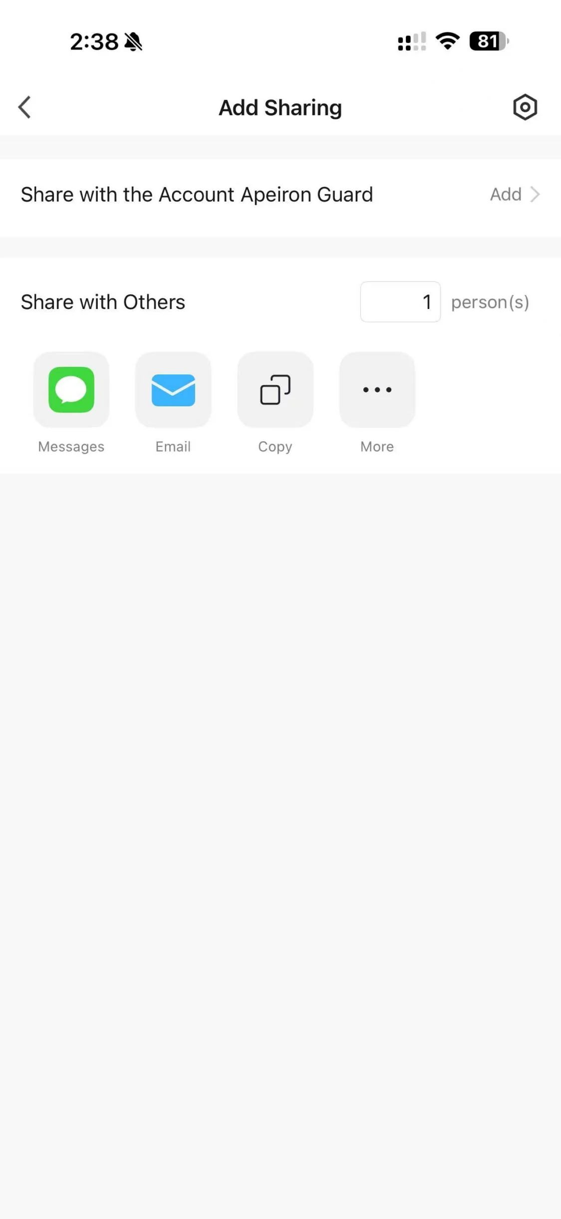 Phone share sheet for sending a Mini Alarm Hub invitation