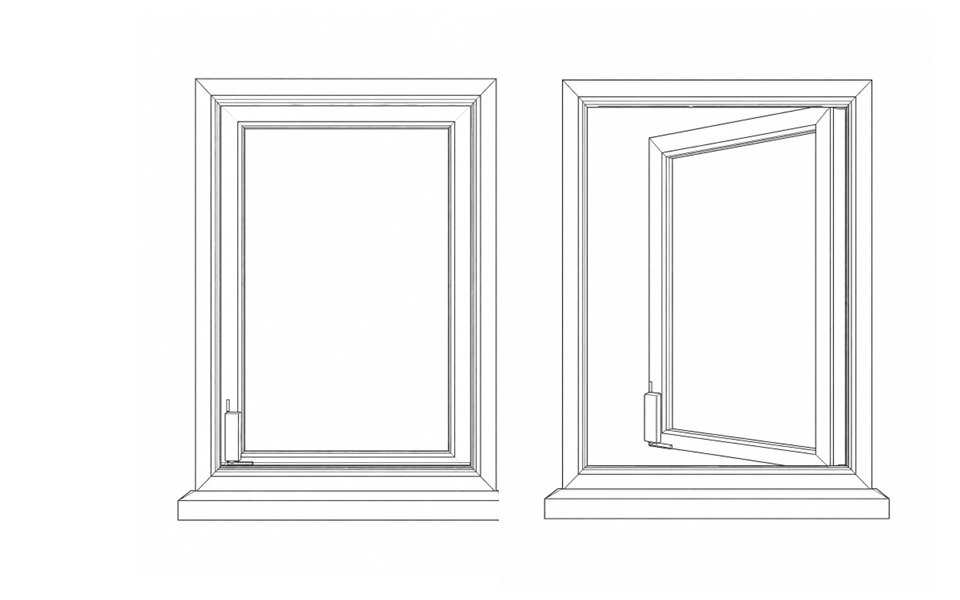 Closed and open casement window comparison for checking the Window Sensor position before bonding