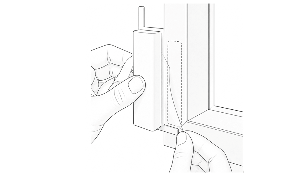 Removing the adhesive liner while aligning the Window Sensor at the marked mounting position