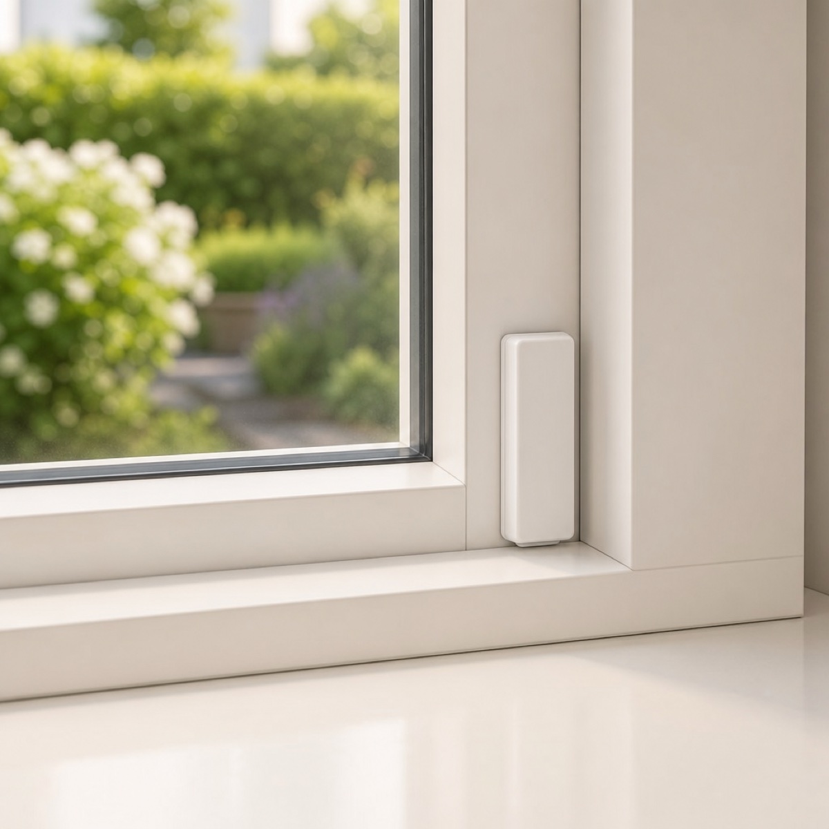 Window Sensor installed on a compatible window frame