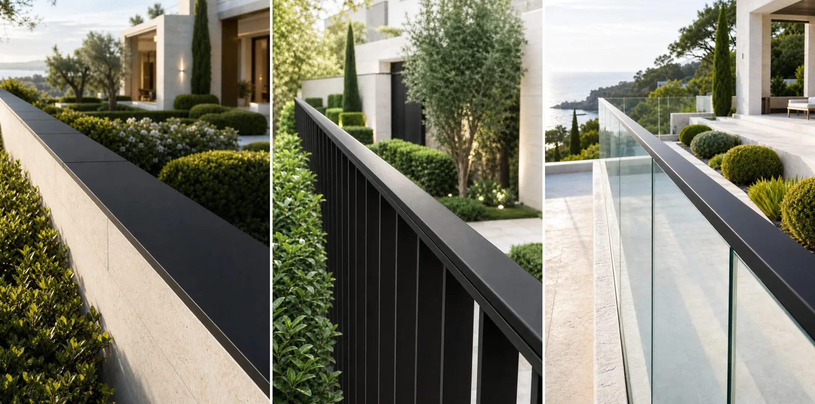 Apeiron Guard climb detection sensor shown across wall-top, fence-top, and glass balustrade perimeter surfaces