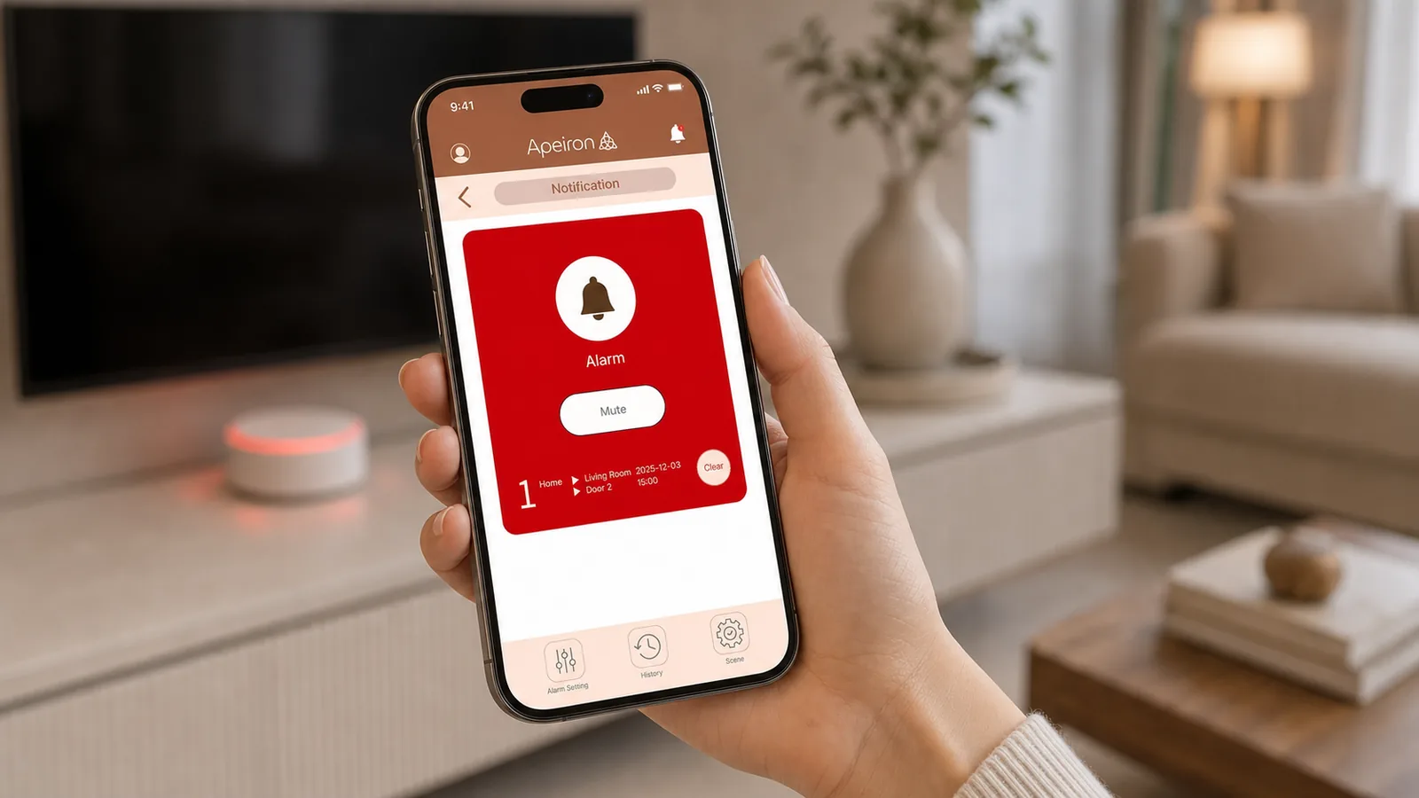 Mobile app alert showing a real-time alarm notification